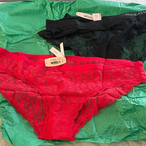 Victoria's Secret Vibrant Red and Classic Black Lace Briefs - Picture 2 of 4